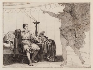 Visão de Brutus do fantasma de Júlio César antes da batalha de Filipos, 42 a.C. (gravura)