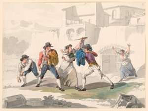 Desenho, Uma disputa doméstica em Tivoli, 1807-08 de Bartolomeo Pinelli