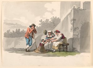 Desenho, Uma família de camponeses na Campagna, 1807-08 de Bartolomeo Pinelli