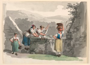 Desenho, Lavandaria nas montanhas perto de Roma, 1807-08 de Bartolomeo Pinelli