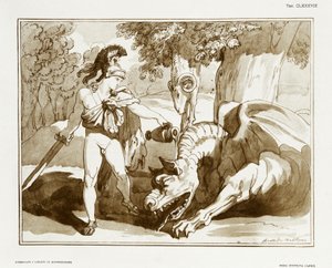Jason a pôr o dragão a guardar o Velo de Ouro a dormir de Bartolomeo Pinelli