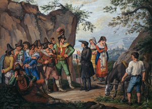 Negociações de rendição entre o bandido Gasparone e o Arcipreste Pellegrini de Bartolomeo Pinelli