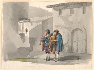 "Pifferari," Dois Flautistas dos Abruzzi em Roma de Bartolomeo Pinelli