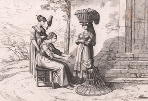 Mulheres romanas em trajes tradicionais, gravura de Bartolomeo Pinelli (Roma de Bartolomeo Pinelli