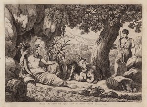 Rómulo e Remo amamentados pela loba e descobertos pelo pastor Faustulus (gravura) de Bartolomeo Pinelli