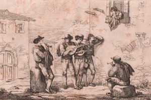 Serenata em Roma, gravura por Bartolomeo Pinelli (Roma de Bartolomeo Pinelli