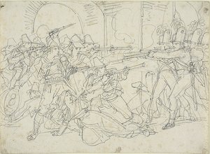 Estudo para os acontecimentos da vida de Massaroni, um bandido italiano de Bartolomeo Pinelli