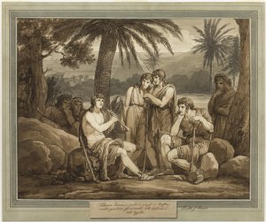 Telêmaco toca e canta para os pastores no Egito, de As Aventuras de Telêmaco, Livro 2 de Bartolomeo Pinelli