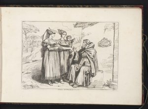 Duas mulheres de Frascati e um eremita Donne di Frascati, ed. Eremita (título no objeto) Estampas de fantasias com figuras de Roma e arredores (título da série) Nuova raccolta di cinquanta costumi de contorni di Roma (título da série) de Bartolomeo Pinelli