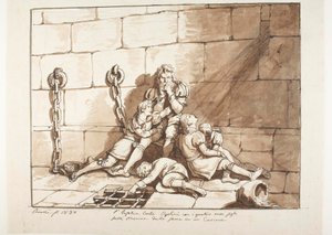 Ugolini della Gherardesca e os seus filhos na Torre da Fome de Bartolomeo Pinelli