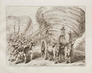 Carroças com feno transportadas do campo para Roma, para serem levadas para os celeiros no mês de junho de Bartolomeo Pinelli