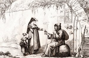 Mulher de Frascati e um eremita, gravada por Bartolomeo Pinelli (Roma de Bartolomeo Pinelli
