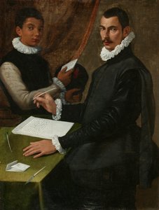 Retrato de um homem desconhecido e do seu criado de Bartolommeo (attr. to) Passerotti