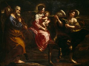 O Voo para o Egipto (óleo sobre tela) de Bartolommeo Biscaino