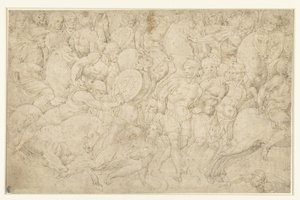 Luta entre a cavalaria e os soldados a pé e afastar os prisioneiros de Bartolommeo Neroni (attributed to)