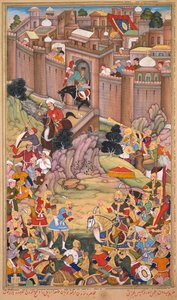 O cerco de Arbela na era de Hulagu Khan, de um Chingiz-nama (Livro de Chingiz Khan) do Jami al-tavarikh (Compêndio de Crônicas) de Rashid al-Din (persa, 1247–1318) de Basavana