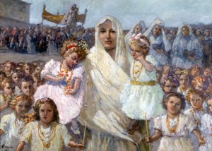 Procissão das virgens de Rapino (óleo sobre tela) de Basilio Cascella
