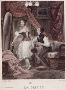 Manhã, gravada por Leon Mauduison, do livro &39;Le Corset&39;, pub. por Mirel, c.1824-30 de Bassaget Numa