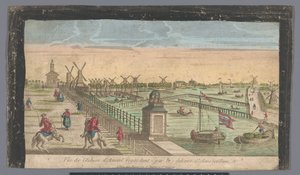 Vista do Hogesluis em direção ao Buiten-Amstel, o Amsteldijk e os moinhos no Zaagmolensloot em Amsterdã Vue de l