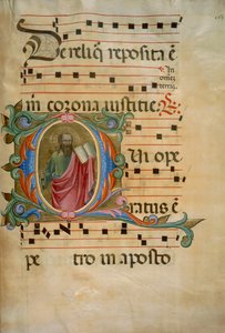 Inicial iluminada com a figura de São Paulo (Corale 8, c. 163), para o coro do livro 8 de Santa Maria degli Angeli de Batrolomeo di Fruosino