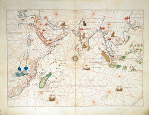 O Oceano Índico e parte da Ásia e África, do Atlas do Mundo em trinta e três Mapas, por Battista Agnese de Battista Agnese