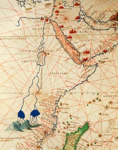 O Oceano Índico e parte da Ásia e África: o curso do rio Nilo, a partir do Atlas do Mundo em trinta e três Mapas, por Battista Agnese de Battista Agnese
