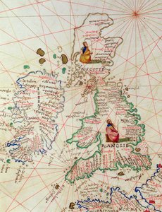 Os Reinos da Inglaterra e da Escócia, de um Atlas do Mundo em 33 Mapas, Veneza, 1 de setembro de 1553 (tinta sobre velino) (detalhe de 330949)