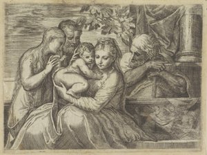 Sagrada Família com Santos de Battista Angolo del Moro (attributed to)