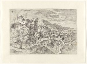 Paisagem com mulheres caçando de Battista Angolo del Moro (attributed to)