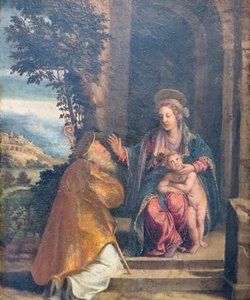 Virgem com Criança e Bispo de Battista & Dossi Dosso (c.1486 1542) Dossi