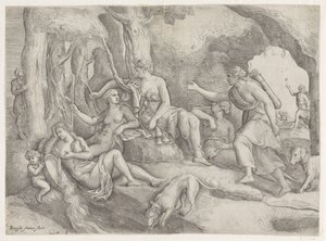 Diana e as suas ninfas de Battista Franco