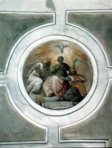 Representação de uma das Virtudes, detalhe do tecto da Capela Grimani (fresco) de Battista Franco