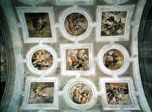 Vista do cofre, do tecto da Capela Grimani (fresco) de Battista Franco