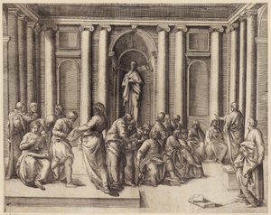 Zwölfjähriger Jesus diskutiert mit den Tempelgelehrten de Battista Franco