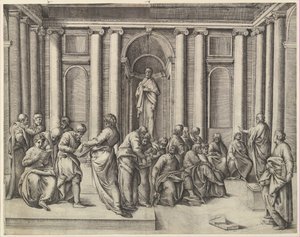 Cristo entre os Doutores, c. 1540-45. de Battista Franco Veneziano