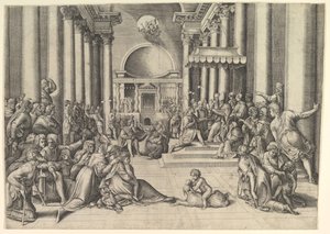 Constantino Apresentando a Cidade de Roma à Santa Sé, à direita, muitos espectadores ..., ca. 1530-61.