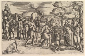 Melquisedeque oferecendo pão e vinho a Abraão, ca. 1547. de Battista Franco Veneziano
