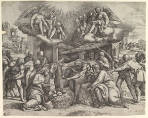A Adoração dos Pastores com anjos no alto, ca. 1530-61.