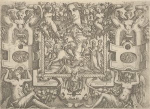 Figura a cavalo segurando uma espada e cavalgando sobre uma figura deitada no chão, s..., c. 1540-80.