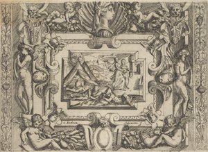 Judite e serva com cabeça de Holofernes, inserida em moldura elaborada, c..., ca 1540-80.