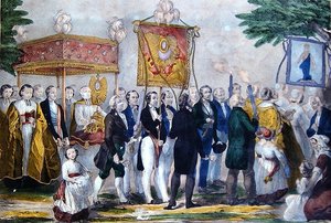 Procissão da Confraria dos Três Santos Sacramentos. início do século XIX (cor litho) de Bautz Bautz