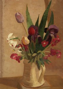 Tulipas, Flores de Parede e Narciso (óleo a bordo) de Beatrice H. Budgett