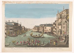 Gezicht op de Canal Grande met gondels, het Palazzo Balbori en de Ponte Rialto te Venetië
O Grande Canal, o Palácio Balbori, a Ponte Rialto e o festival das gôndolas em Veneza (título sobre o objecto) de Beauvais