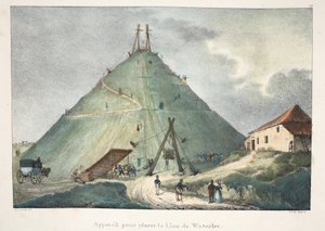 Aparelho para colocar o leão de Waterloo, c.1895 (photochrom) de Belgian School