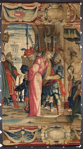 Cristo e Pôncio Pilatos Tapeçaria feita nas fábricas de Bruxelas. Genes do século XVI, Musei di Strada Nuova de Belgian School