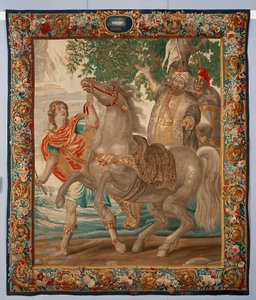 O rei Alexandre, o Grande, domina o cavalo Bucéfalo. Tapeçaria fabricada nas manufacturas de Bruxelas. Século XVI Genes, Musei di Strada Nuova de Belgian School