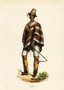 Mapuche homem do Chile fumando um charuto de Belgian School