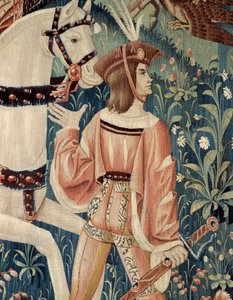 Idade Média: o início da caça ao falcão, a cavalo. Detalhe de uma tapeçaria de seda e lã do início do século XVI. De Hainaut. Paris, Museu Nacional da Idade Média, Termas de Cluny de Belgian School