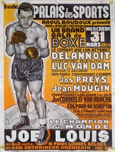 Cartaz publicitário da luta de boxe entre o campeão belga, Delannoit e o campeão holandês, Luc Van Dam