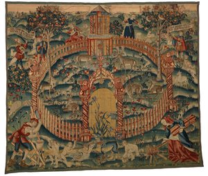 Tapeçaria, Park au Cerfs, fabricada em Tournai, Bélgica, c.1500 (lã) de Belgian School